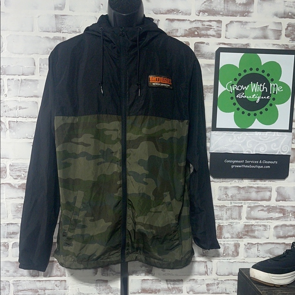 Enthuzst Black and Green camo Windbreaker Jacket adult large - Picture 3 of 9